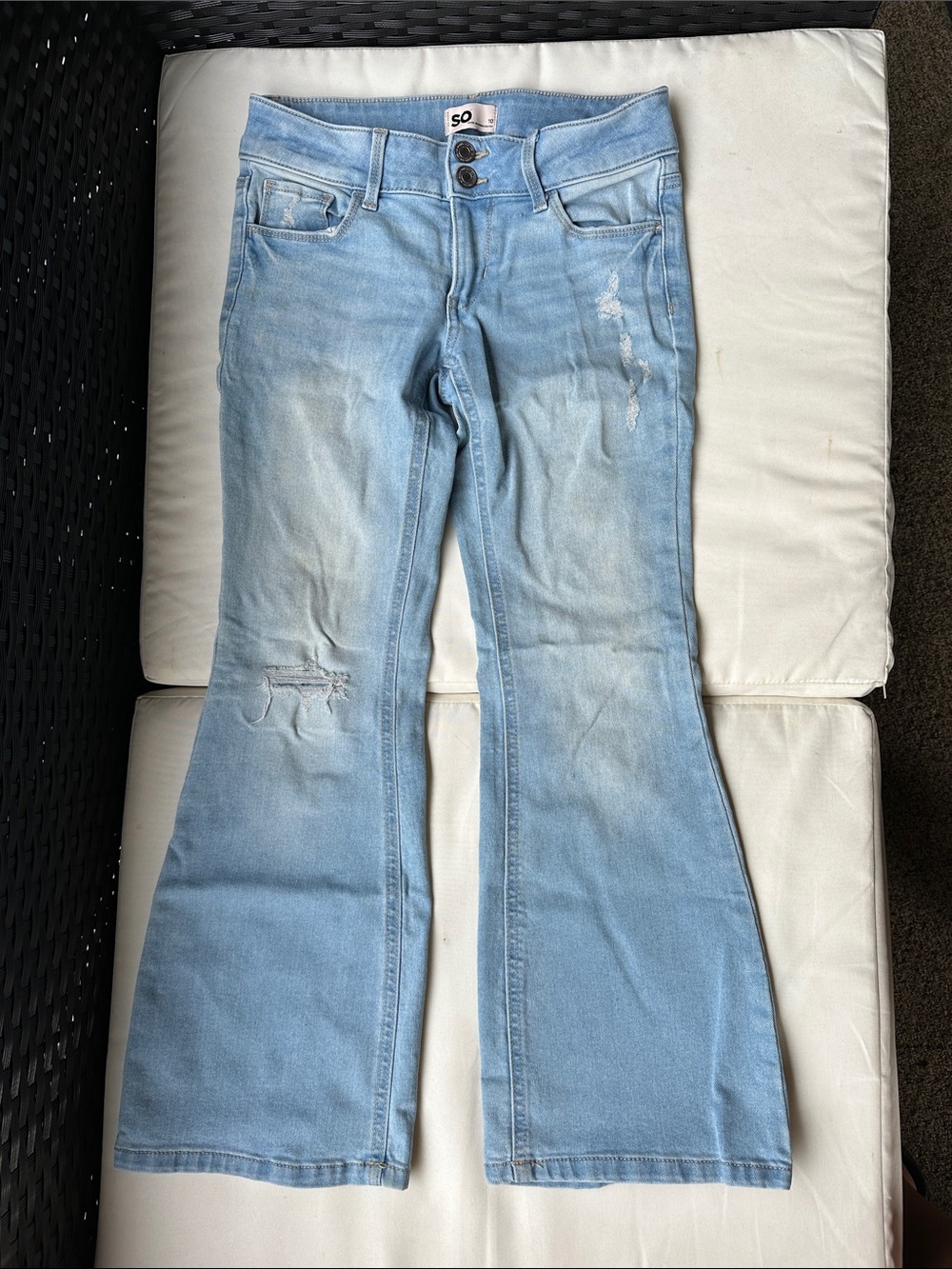 SO Light Wash Flare Jeans‎ with Distressed Detail